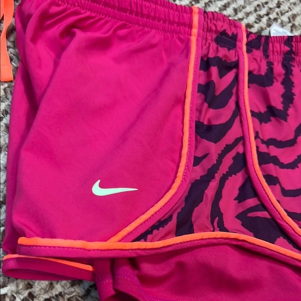 Girls Pink and Purple Athletic Shorts with Orange Trim